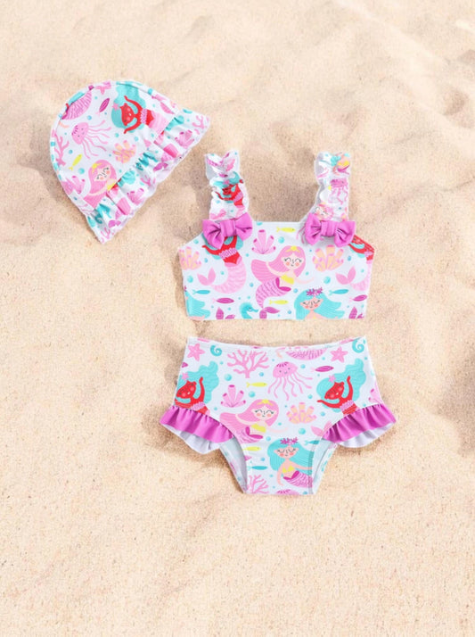 3 pc Baby Girl Vacay Print Tankini Swimsuit