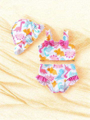 3 pc Baby Girl Vacay Print Tankini Swimsuit