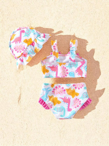 3 pc Baby Girl Vacay Print Tankini Swimsuit