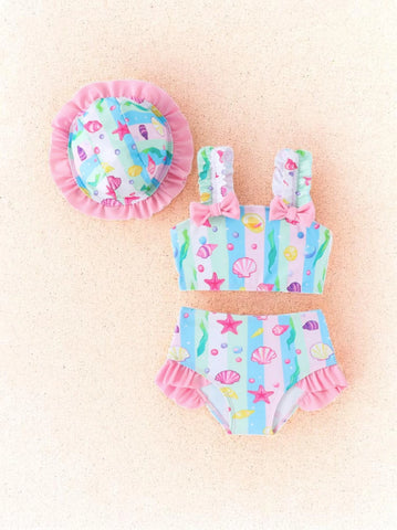 3 pc Baby Girl Vacay Print Tankini Swimsuit