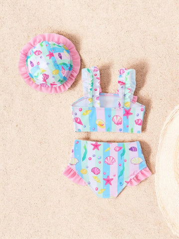 3 pc Baby Girl Vacay Print Tankini Swimsuit