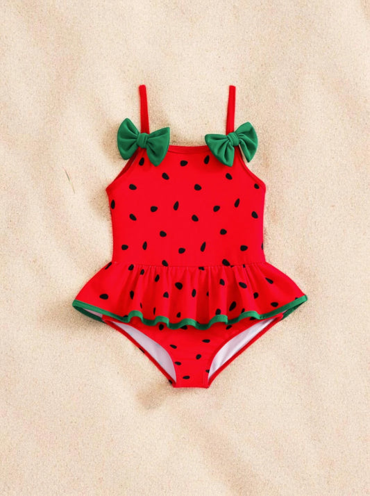 Girls Bow Watermelon Skirt One Peice Swimsuit