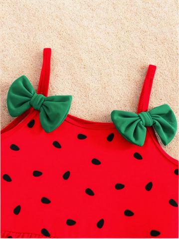 Girls Bow Watermelon Skirt One Peice Swimsuit
