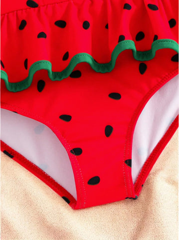 Girls Bow Watermelon Skirt One Peice Swimsuit