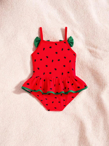 Girls Bow Watermelon Skirt One Peice Swimsuit