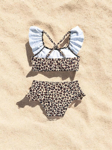2 pc Baby Girl Leopard Ruffle Tankini Swimsuit