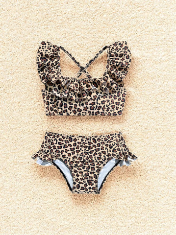 2 pc Baby Girl Leopard Ruffle Tankini Swimsuit