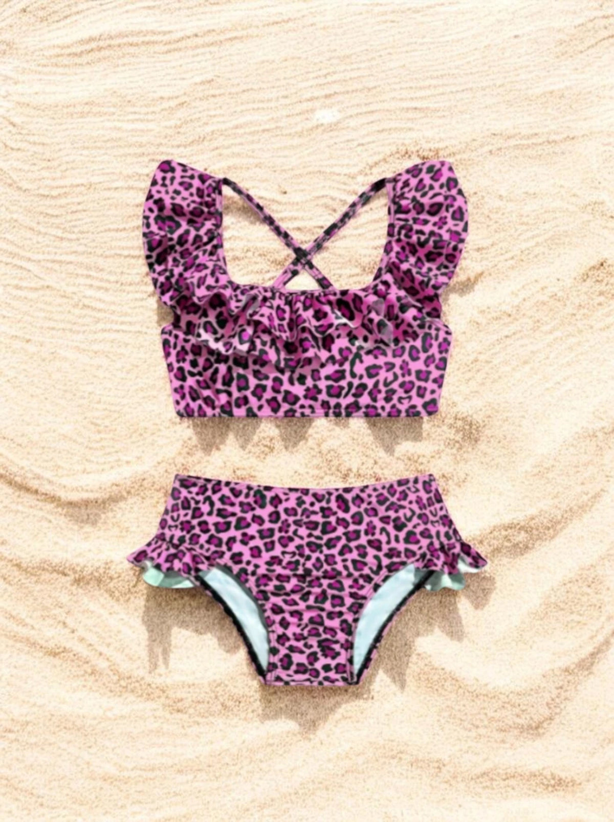 2 pc Baby Girl Leopard Ruffle Tankini Swimsuit
