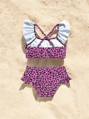 2 pc Baby Girl Leopard Ruffle Tankini Swimsuit