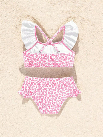 2 pc Baby Girl Leopard Ruffle Tankini Swimsuit
