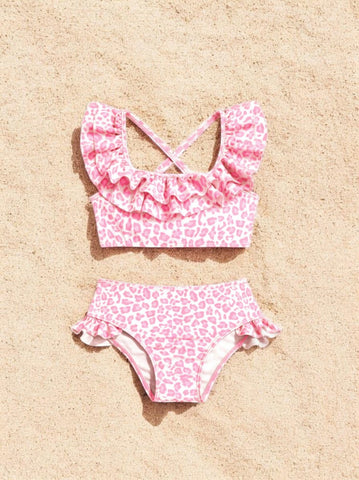 2 pc Baby Girl Leopard Ruffle Tankini Swimsuit