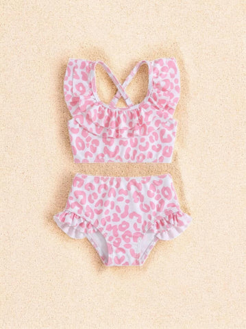 2 pc Baby Girl Leopard Ruffle Tankini Swimsuit
