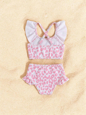 2 pc Baby Girl Leopard Ruffle Tankini Swimsuit