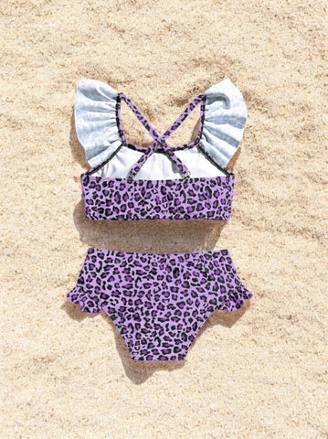2 pc Baby Girl Leopard Ruffle Tankini Swimsuit