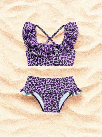 2 pc Baby Girl Leopard Ruffle Tankini Swimsuit