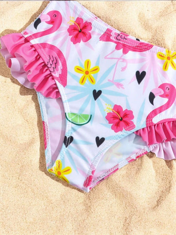 2 Pc Girls Long Sleeve Flamingo Tanikini Swimsuit