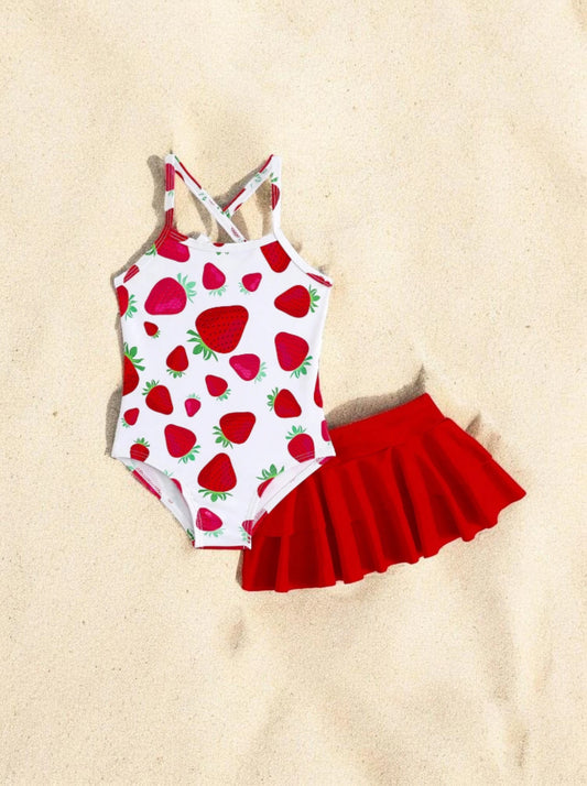 2 pc Baby Girl One Piece Swimsuit w/ Skirt