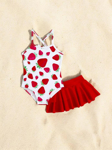 2 pc Baby Girl One Piece Swimsuit w/ Skirt