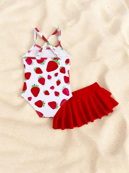 2 pc Baby Girl One Piece Swimsuit w/ Skirt