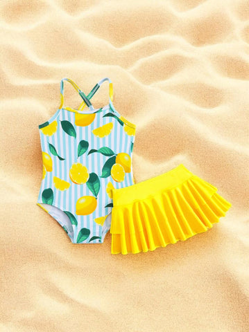 2 pc Baby Girl One Piece Swimsuit w/ Skirt
