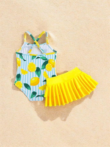 2 pc Baby Girl One Piece Swimsuit w/ Skirt