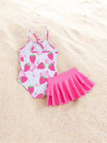 2 pc Baby Girl One Piece Swimsuit w/ Skirt