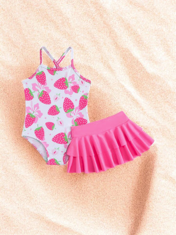2 pc Baby Girl One Piece Swimsuit w/ Skirt