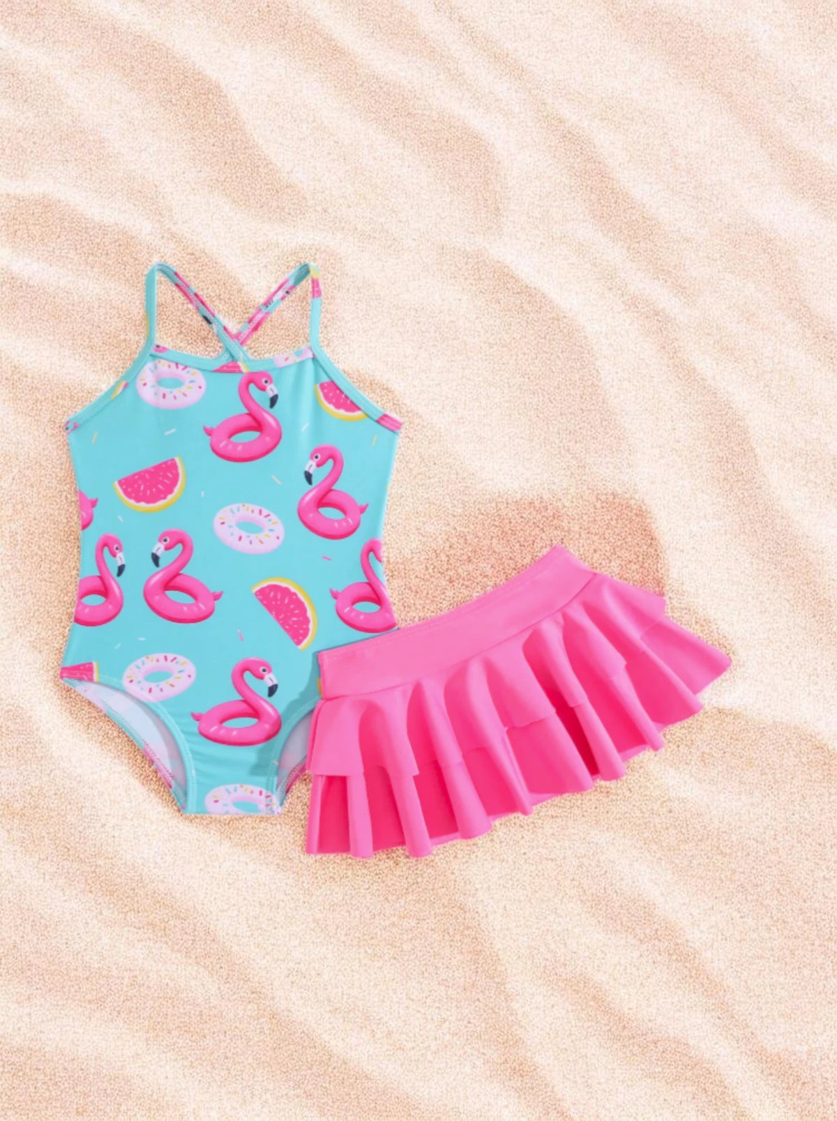 2 pc Baby Girl One Piece Swimsuit w/ Skirt