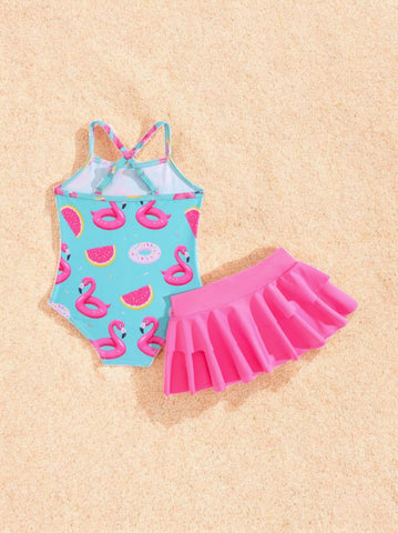 2 pc Baby Girl One Piece Swimsuit w/ Skirt