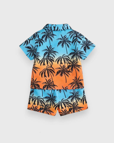 2 pc Baby Boy Palm Tree Button Up Shirt & Shorts Set
