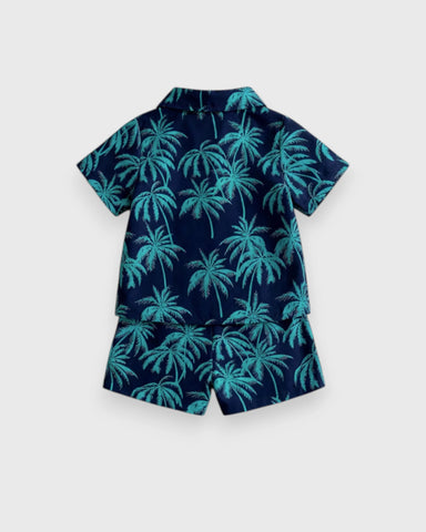 2 pc Baby Boy Palm Tree Button Up Shirt & Shorts Set