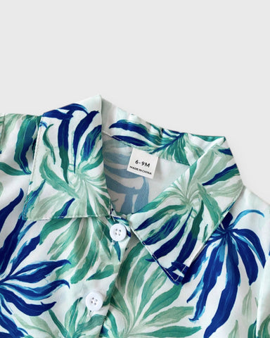2 pc Baby Boy Leaf Print Button Up Shirt & Shorts Set