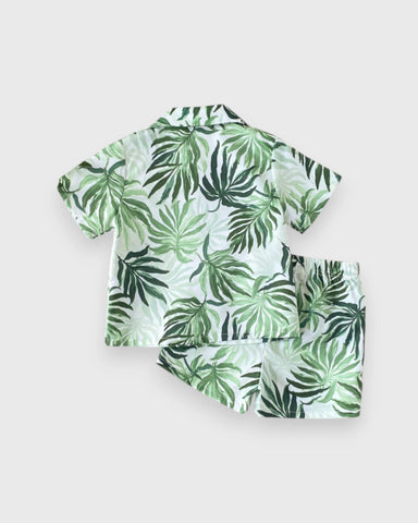 2 pc Baby Boy Leaf Print Button Up Shirt & Shorts Set