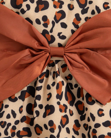 2 Pc Baby Girl Bow Back Leopard Dress w/ Sun Hat