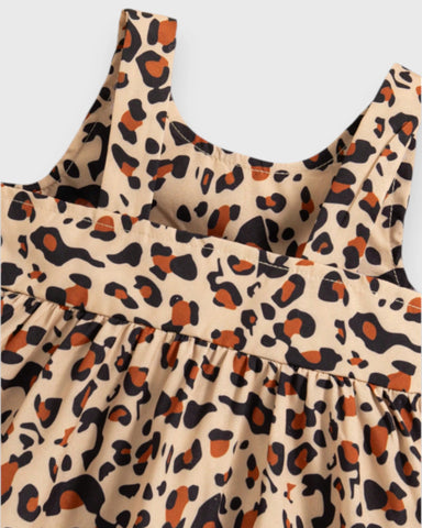 2 Pc Baby Girl Bow Back Leopard Dress w/ Sun Hat