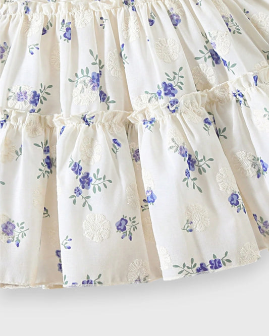 2 Pc Baby Girl Blue Floral Tiered Halter Dress w/ Bag