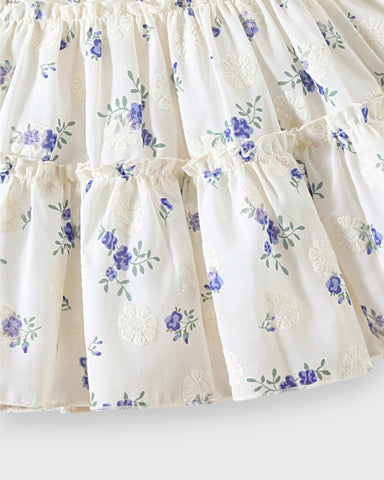 2 Pc Baby Girl Blue Floral Tiered Halter Dress w/ Bag