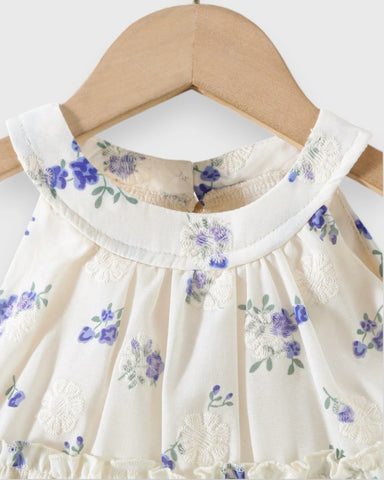 2 Pc Baby Girl Blue Floral Tiered Halter Dress w/ Bag