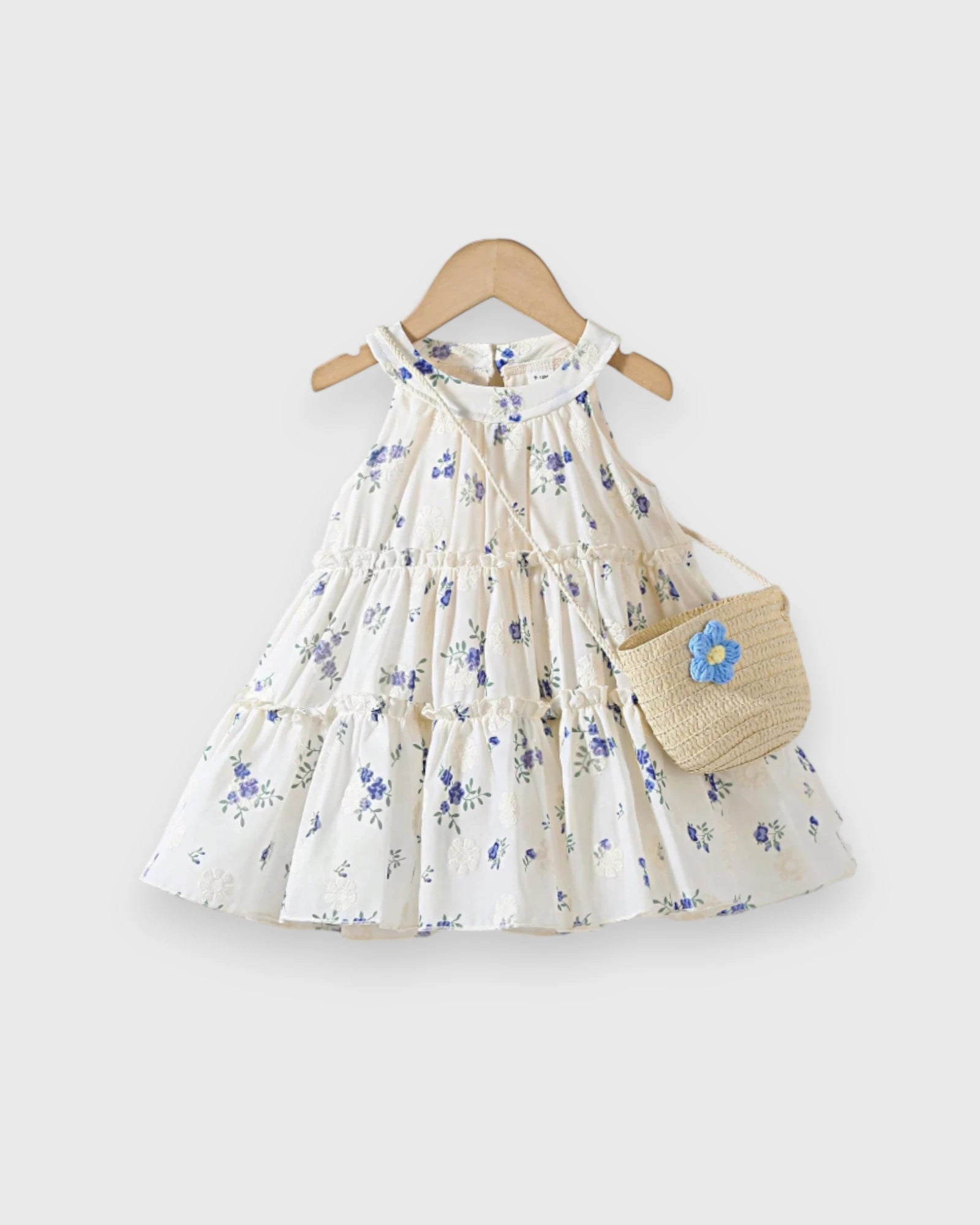 2 Pc Baby Girl Blue Floral Tiered Halter Dress w/ Bag 18-24 months 2 Pc Baby Girl Blue Floral Tiered Halter Dress w/ Bag 18-24 months
