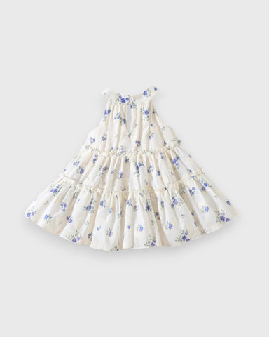 2 Pc Baby Girl Blue Floral Tiered Halter Dress w/ Bag
