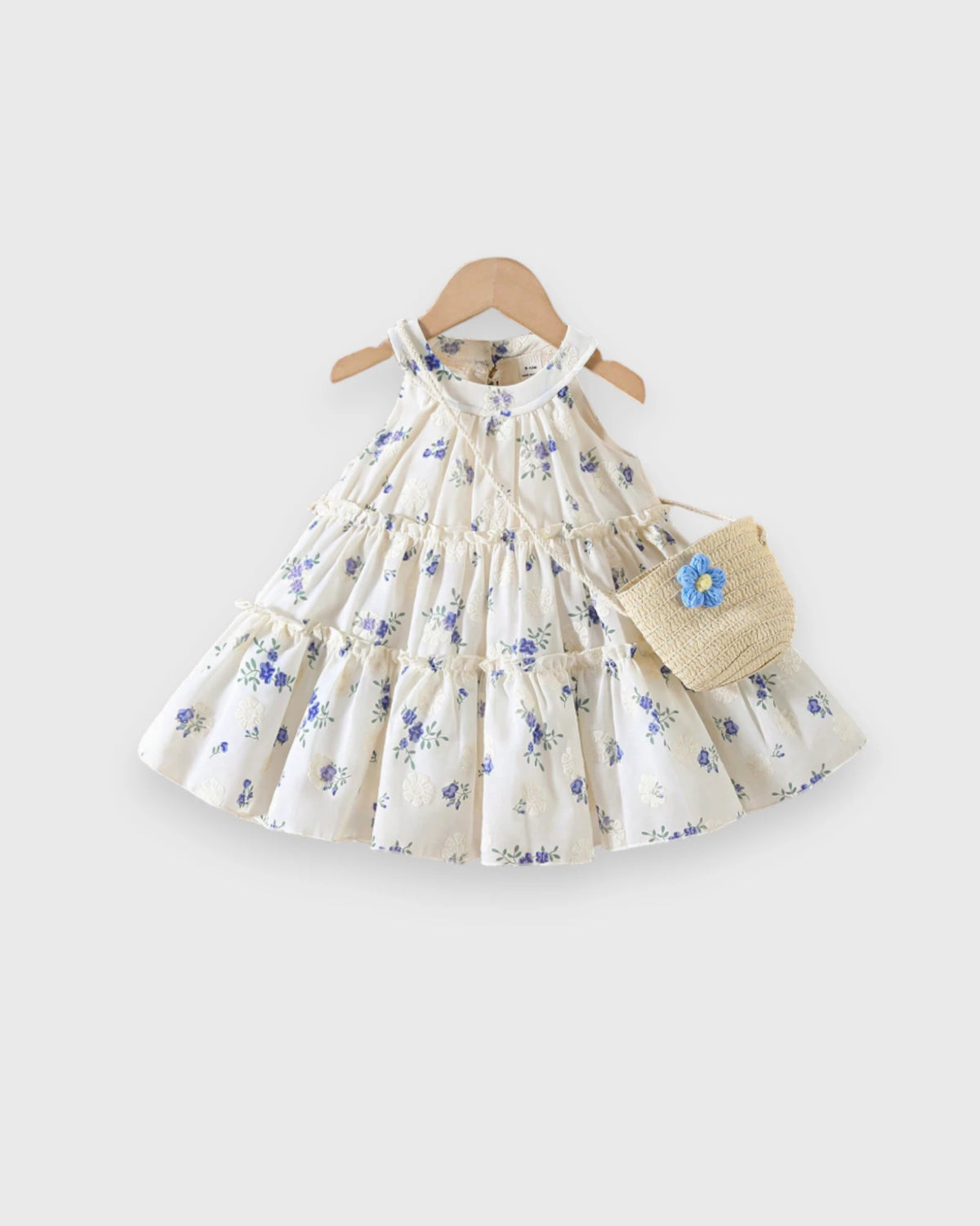 2 Pc Baby Girl Blue Floral Tiered Halter Dress w/ Bag 18-24 months 2 Pc Baby Girl Blue Floral Tiered Halter Dress w/ Bag 18-24 months