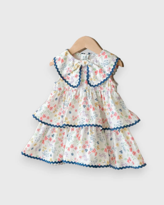 Baby Girl Wavy Trim Ditsy Flower Dress