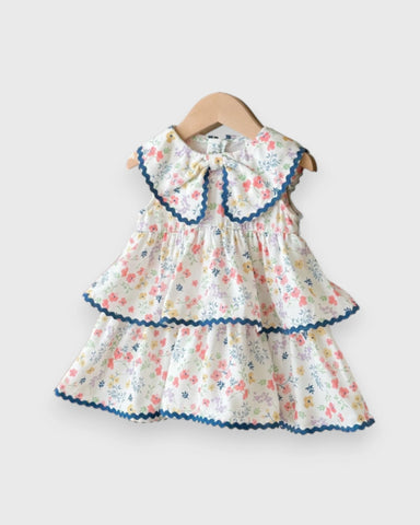 Baby Girl Wavy Trim Ditsy Flower Dress
