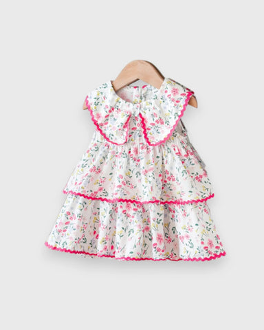 Baby Girl Wavy Trim Ditsy Flower Dress