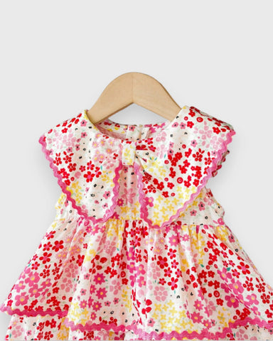 Baby Girl Wavy Trim Ditsy Flower Dress