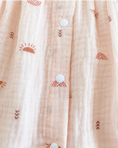 2 Pc Baby Girl Sun & Rainbow Print Cotton Low Waist Dress