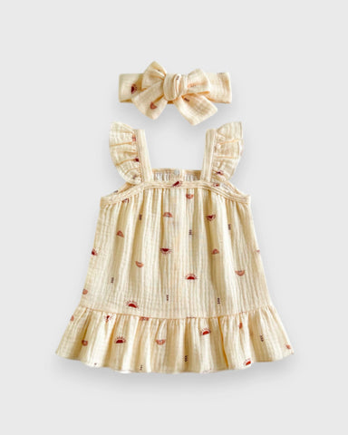 2 Pc Baby Girl Sun & Rainbow Print Cotton Low Waist Dress