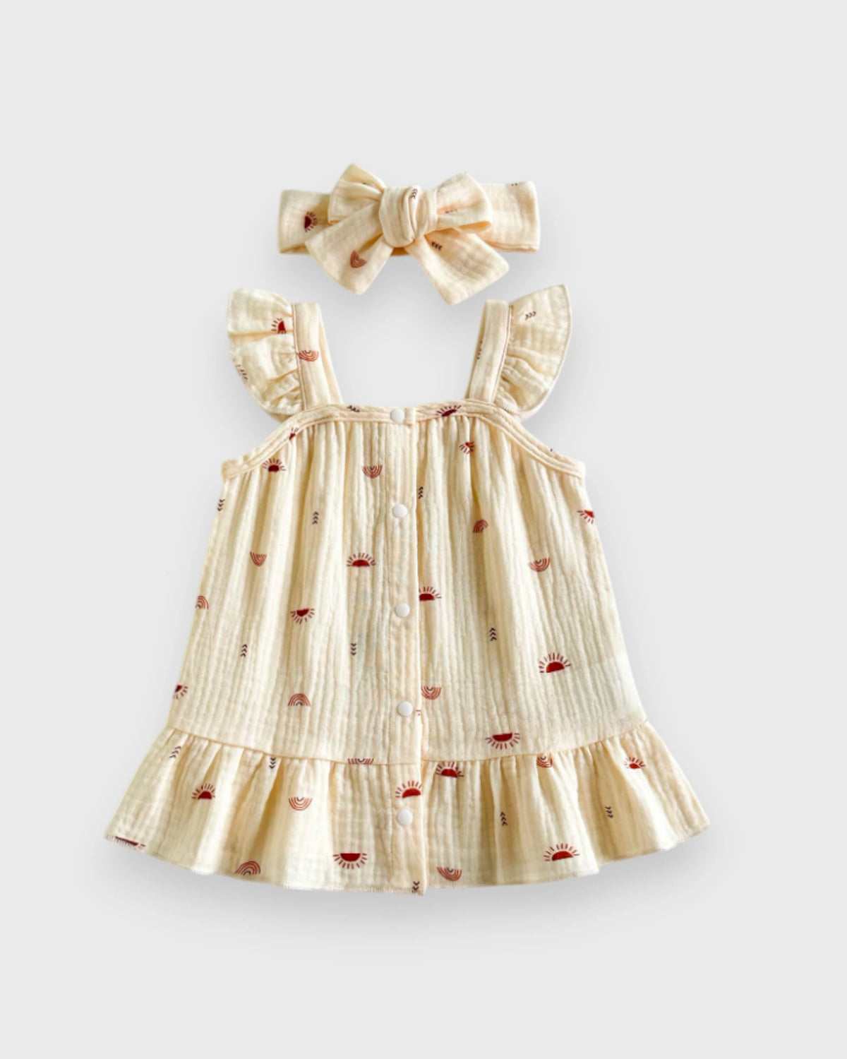 2 Pc Baby Girl Sun & Rainbow Print Cotton Low Waist Dress