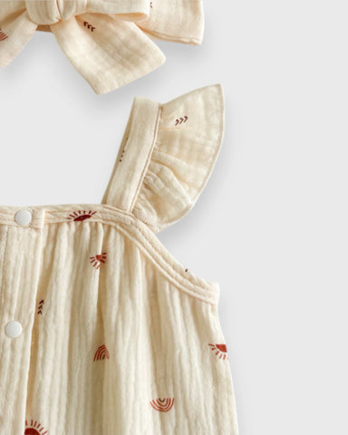 2 Pc Baby Girl Sun & Rainbow Print Cotton Low Waist Dress