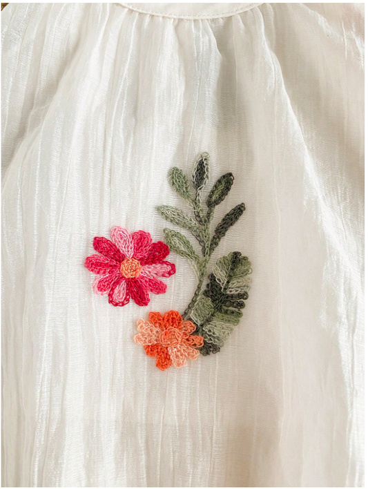 Girls Tiered Emb Flower Mesh Dress